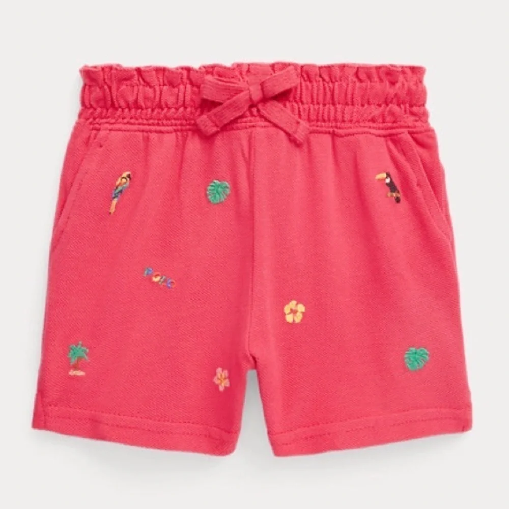 Ralph Lauren Baby Girl Tropical-Embroidery Mesh Short- Vibrant Pink/ Size 6M